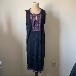 J. Jill Black Sleeveless Midi Dress with Pink Embroidery